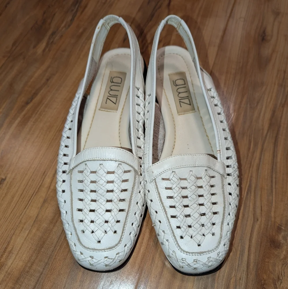 VTG‎ Woven Leather Slingback Sandals Women's 9 Doris Fisherman White Cottagecore